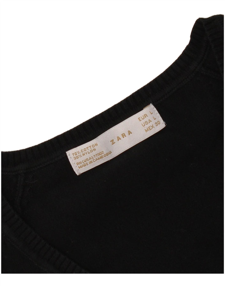 Zara Womens V-Neck Jumper Sweater UK 14 Large Black
