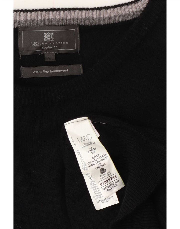 Marks & Spencer Mens Regular Fit Crew Neck Jumper Sweater Large Black Wool