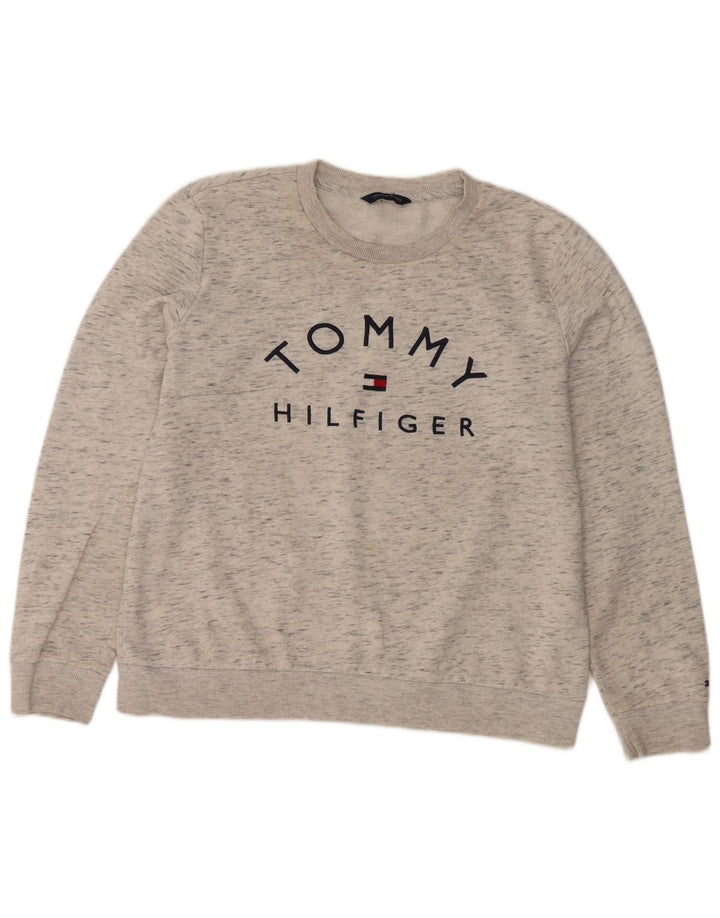 Tommy Hilfiger Damen Grafik-Sweatshirt-Pullover UK 12 Mittelgrau meliert
