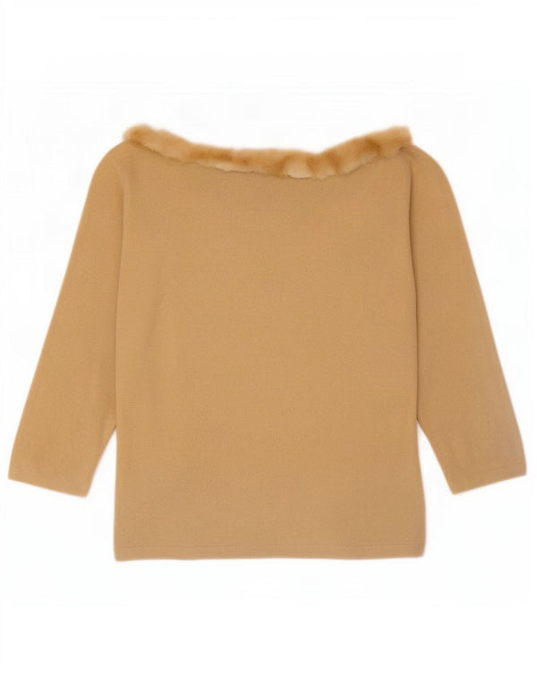 Luisa Spagnoli Womens Top 3/4 Sleeve UK 12 Medium Beige Wool