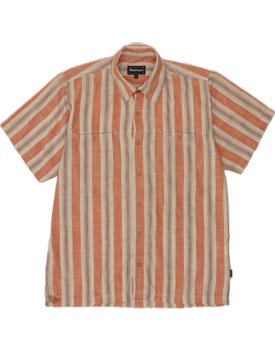 ROHAN Mens Short Sleeve Shirt Medium Orange Striped Cotton Vintage Rohan and Second-Hand Rohan from Messina Hembry 