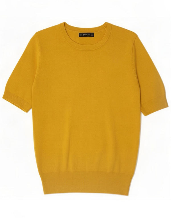 Zara Jersey de manga corta con cuello redondo para mujer UK 44 Amarillo medio