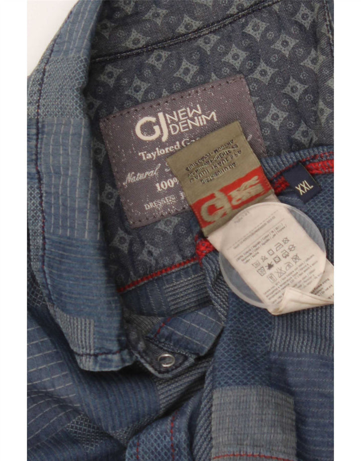 Gaudi Herrenhemd 2XL Blau Patchwork Baumwolle
