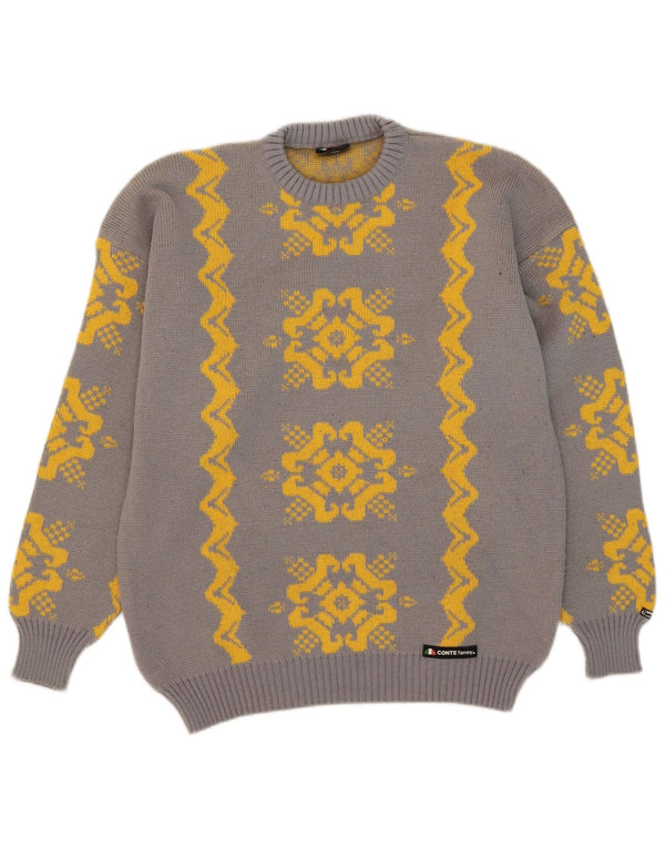 Vintage Mens Crew Neck Jumper Sweater IT 54 XL Grey Fair Isle Wool