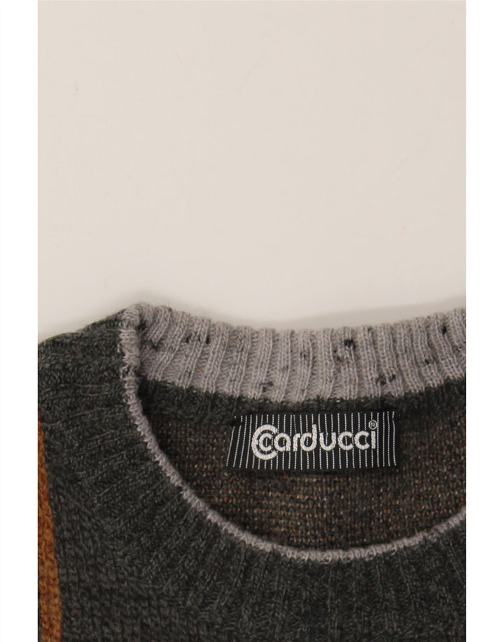 CARDUCCI Mens Crew Neck Jumper Sweater Large Grey Fair Isle Polyacrylic Vintage Carducci and Second-Hand Carducci from Messina Hembry 