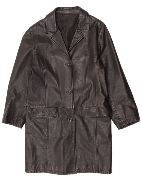 Vintage Womens Leather Coat UK 14 Medium Black
