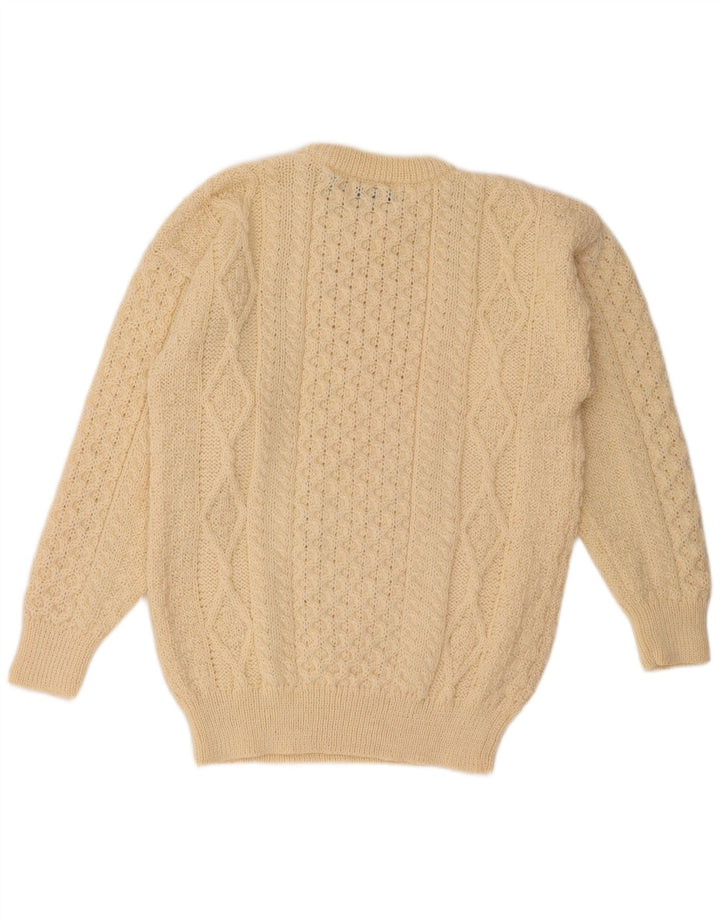 Aran Crafts Mens Crew Neck Jumper Sweater Large Beige Wool