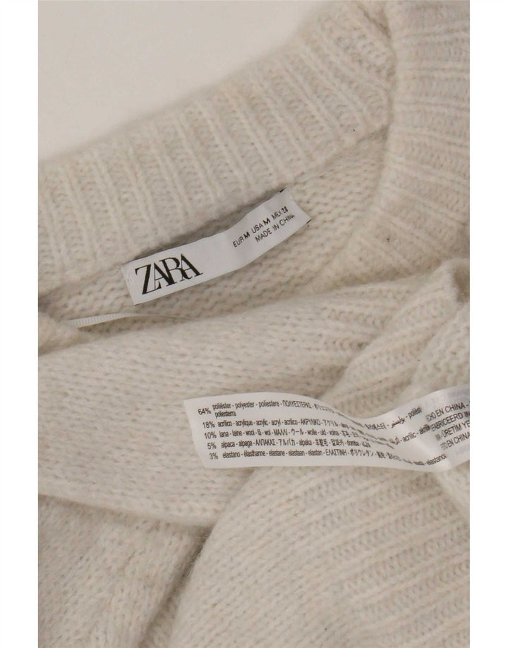 Pulover supradimensionat pentru femei Zara, cu gâtul turn, UK 14 Poliester alb mediu