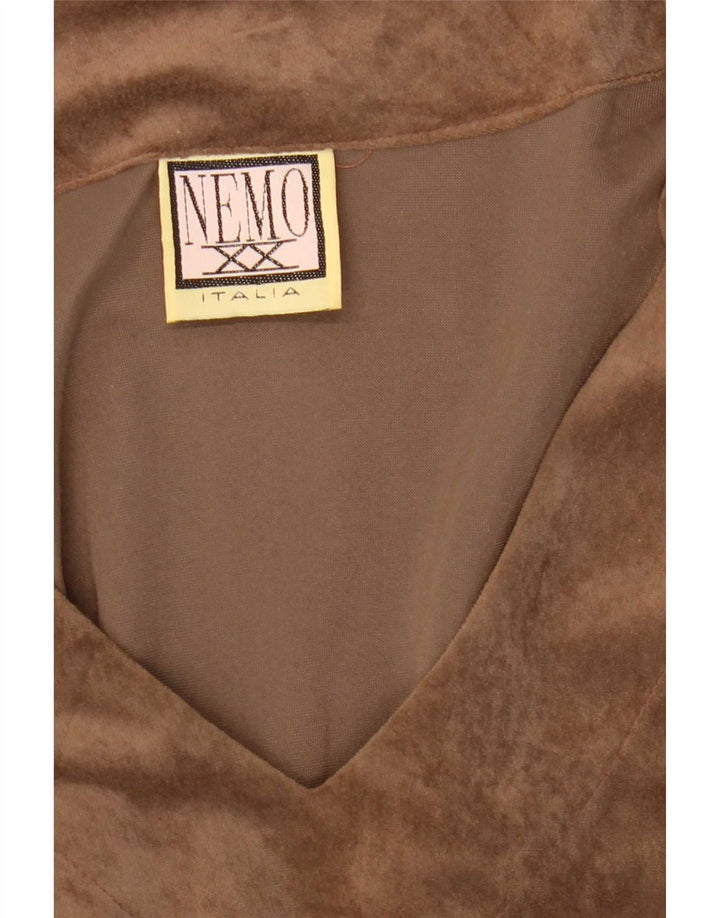 Vintage Dame Maxi Langærmet A-Line Kjole UK 12 Medium Brun Polyester