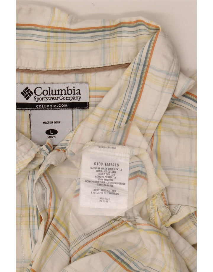 Columbia Mens Short Sleeve Shirt Large White Check Cotton