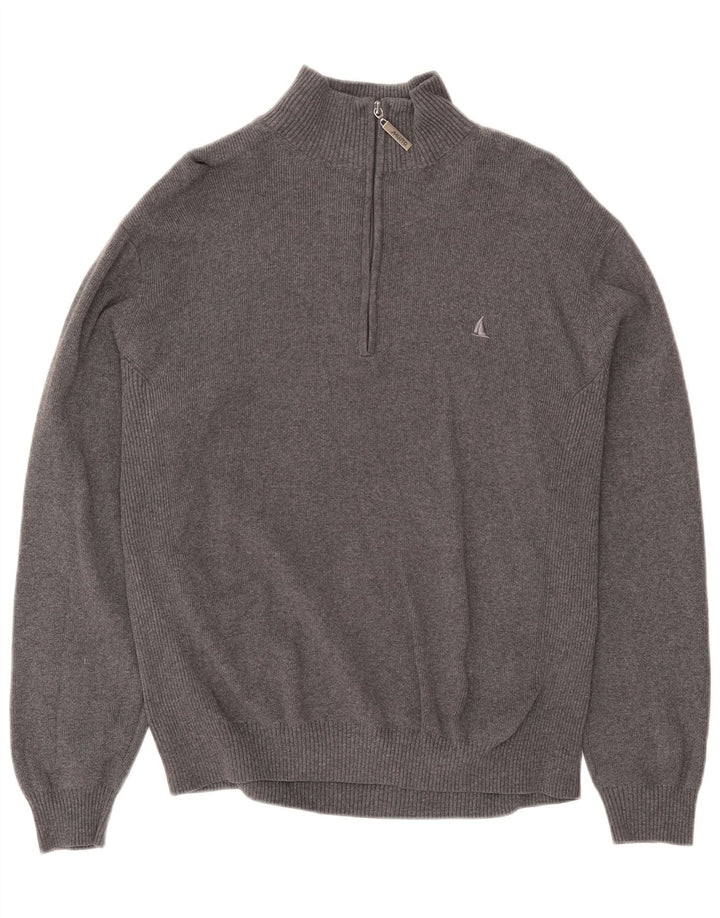 Musto Mens Zip Neck Jumper Sweater Medium Grey Cotton