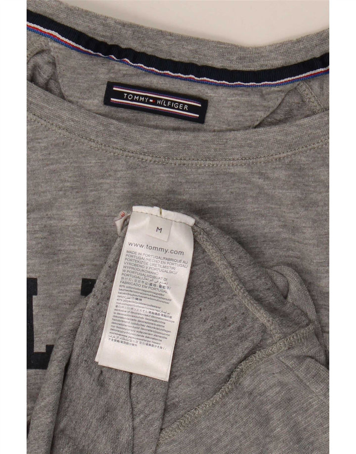 Tommy Hilfiger Womens Graphic Top Long Sleeve UK 14 Medium Grey Cotton