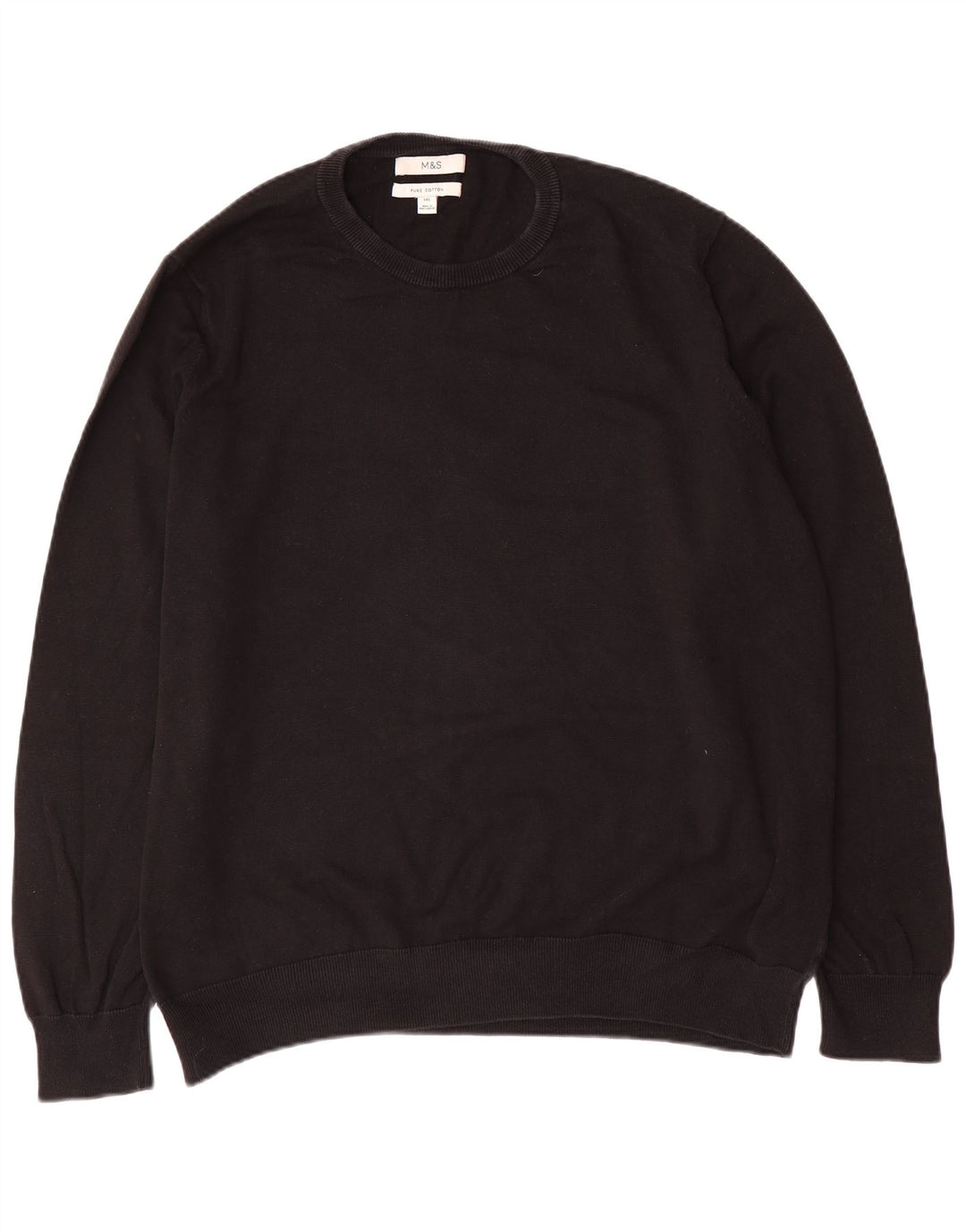 Marks & Spencer Mens Crew Neck Jumper Sweater 3XL Black Cotton