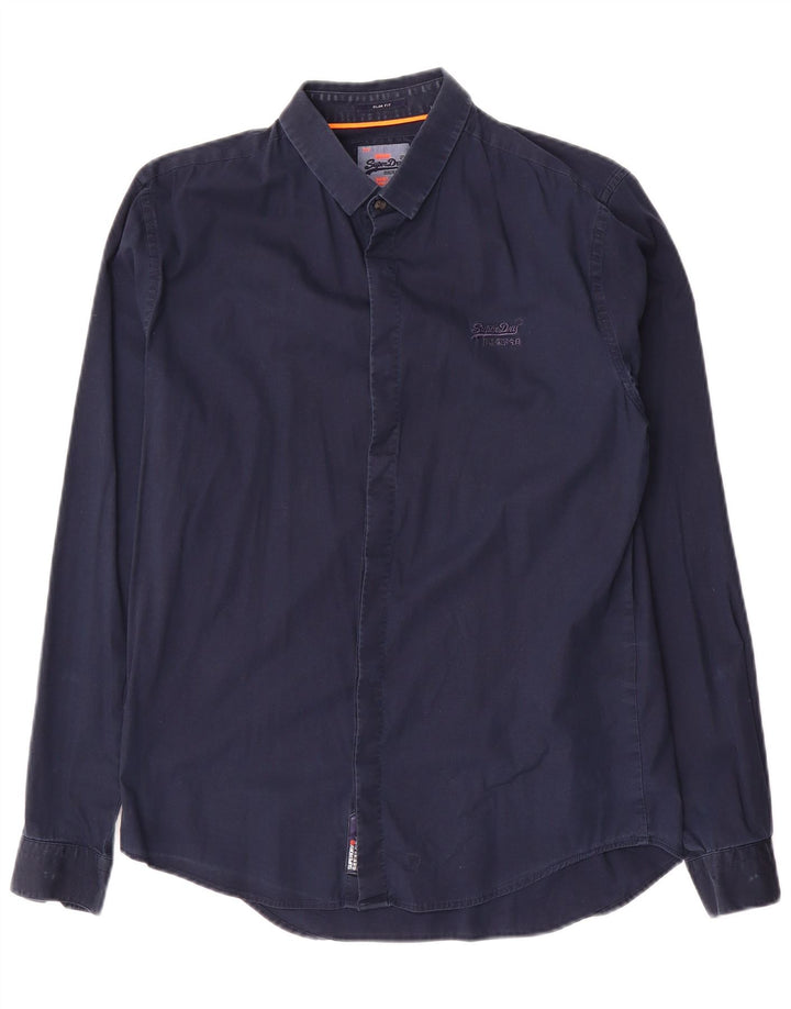 Superdry Mens Slim Fit Shirt Medium Navy Blue Cotton