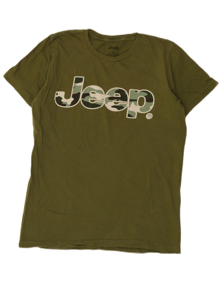 Jeep Mens Regular Graphic T-Shirt Top Medium Green Cotton