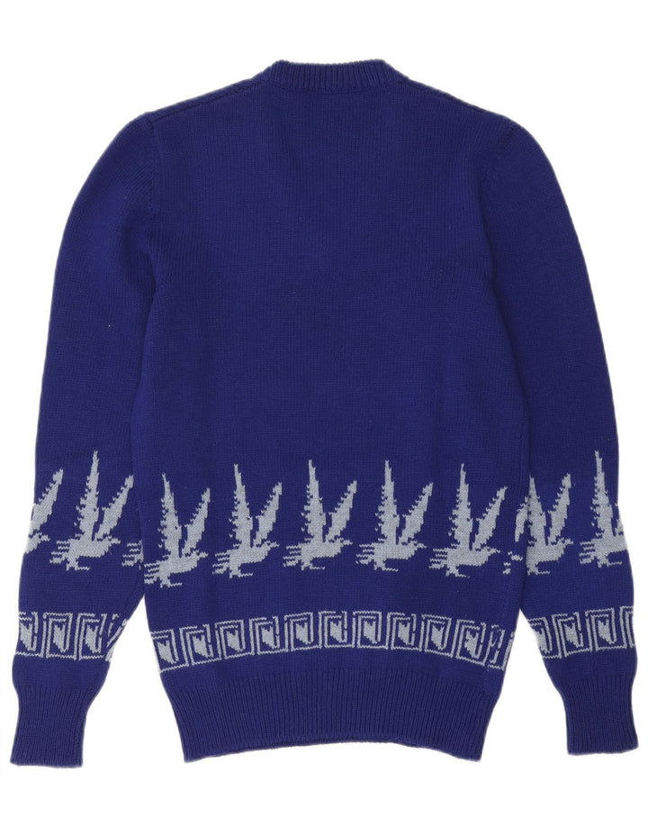 Vintage Herre V-hals sweater Small Blue Fair Isle