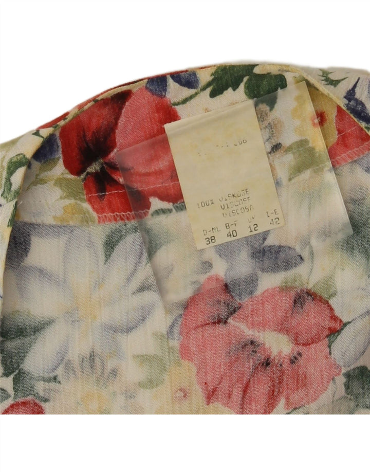 Vintage Womens Crop Blouse Top UK 12 Medium Multicoloured Floral Viscose