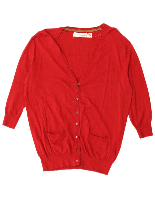 Maglione cardigan con maniche a 3/4 da donna Zara UK 14 cotone rosso medio