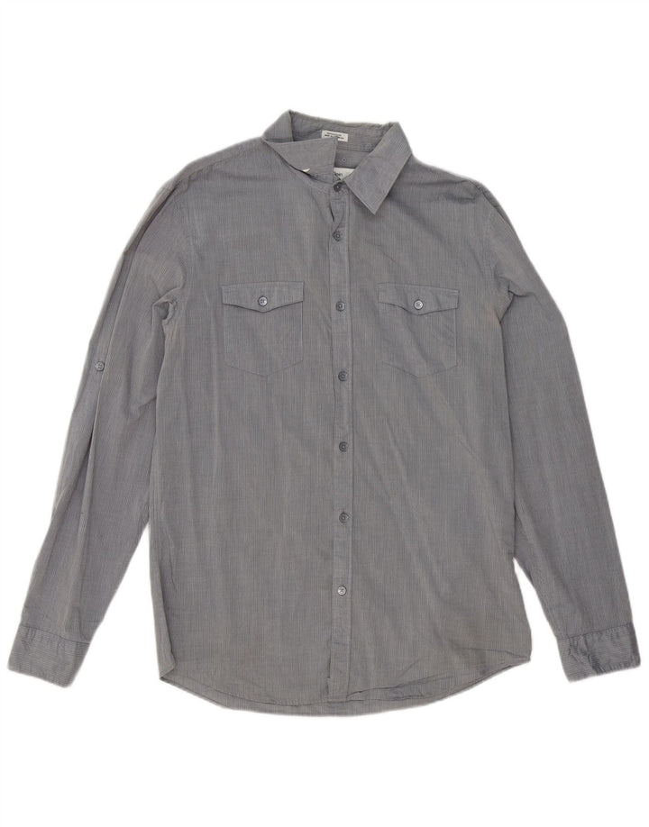 Calvin Klein Mens Slim Fit Shirt Medium Grey Pinstripe Cotton
