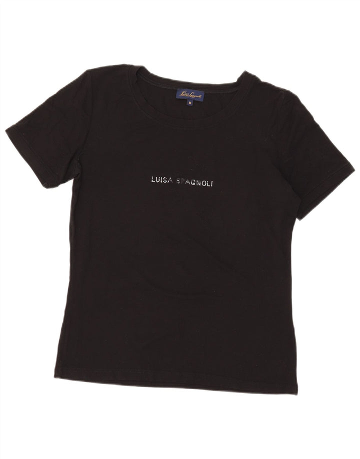 Luisa Spagnoli Womens Graphic T-Shirt Top UK 14 Medium Black