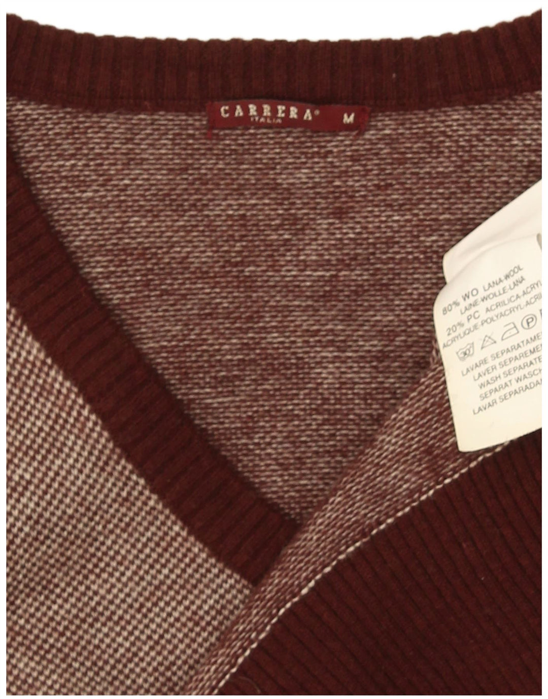 Carrera Mens V-Neck Jumper Sweater Medium Brown Flecked Wool