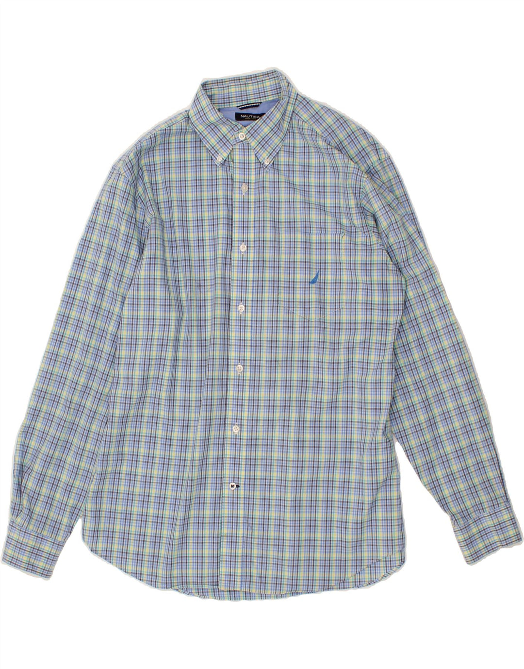 NAUTICA Mens Classic Fit Shirt Large Blue Check Cotton Vintage Nautica and Second-Hand Nautica from Messina Hembry 