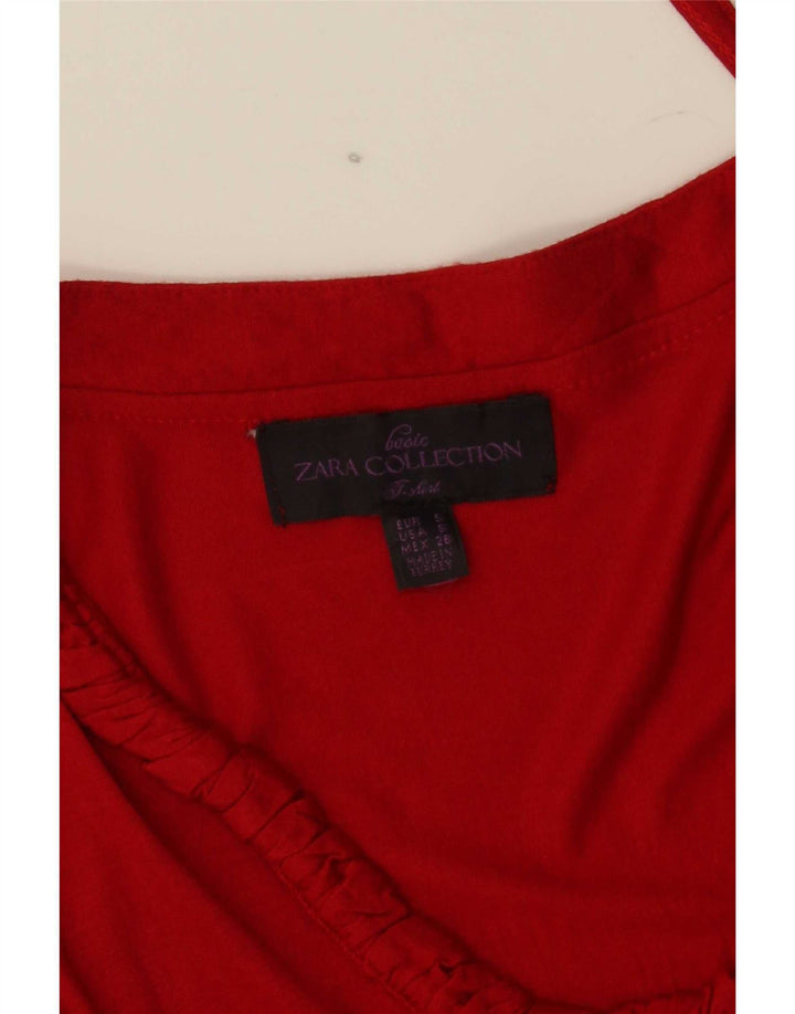 Zara Mujer Blusa Manga 3/4 Top UK 8 Small Rojo