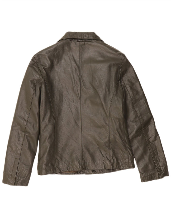veste en cuir femme vintage UK 10 Petit cuir kaki