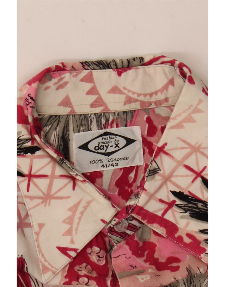 Day-X Herren-Kurzarmhemd, Größe 41/42, groß, rosa Patchwork-Viskose