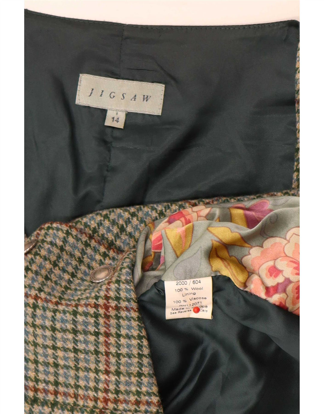 Γυναικείο γιλέκο Jigsaw UK 14 Medium Green Houndstooth Wool Classic