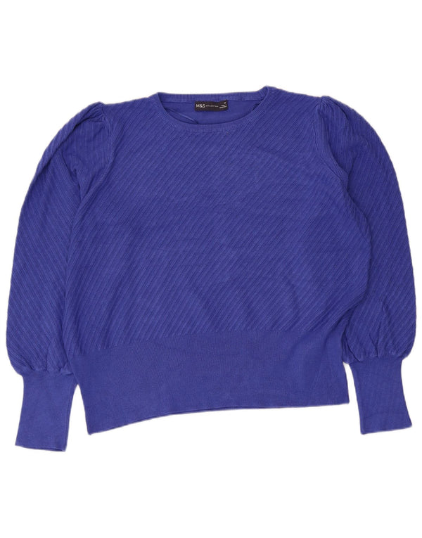 Marks & Spencer Womens Crop Crew Neck Jumper Sweater UK 20 2XL Blue Viscose