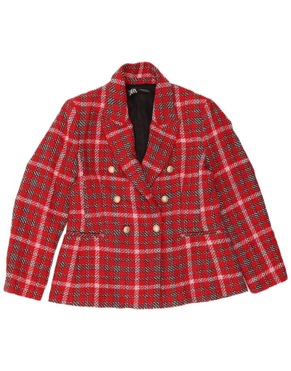 Jaqueta blazer feminina Zara com peito duplo Reino Unido 18 XL vermelho xadrez