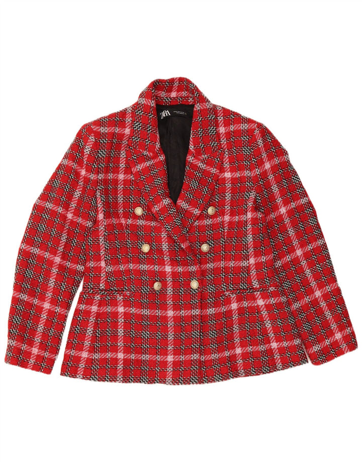 Jaqueta blazer feminina Zara com peito duplo Reino Unido 18 XL vermelho xadrez
