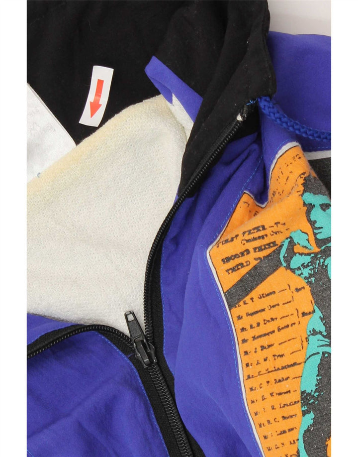 Vintage Mens Graphic Tracksuit Top Jacket Medium Blue Patchwork Polyamide