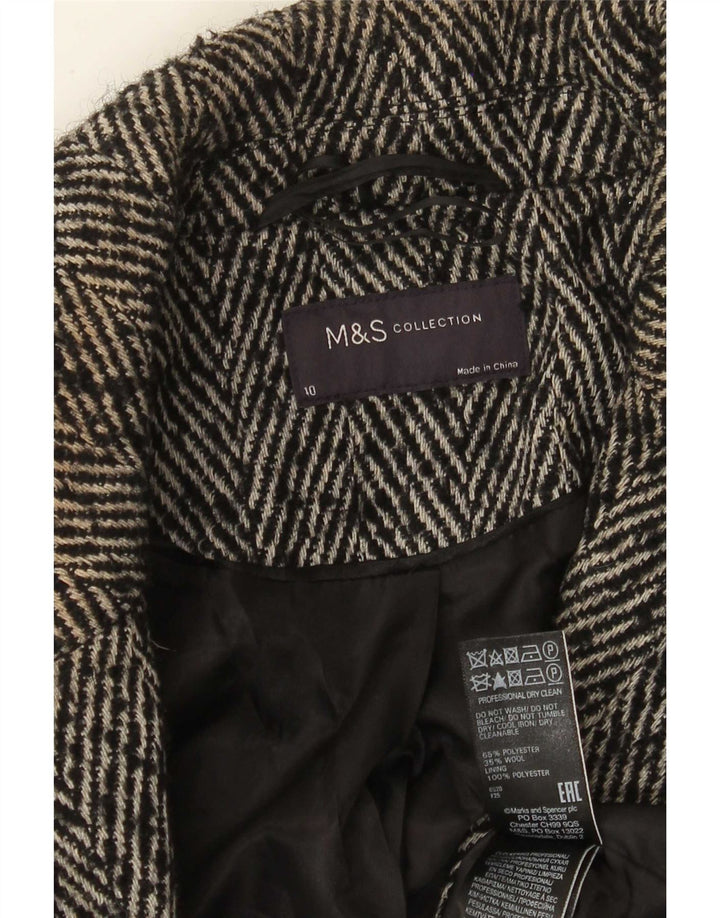 Marks & Spencer Womens Double Breasted Coat UK 10 Small Grey Herringbone