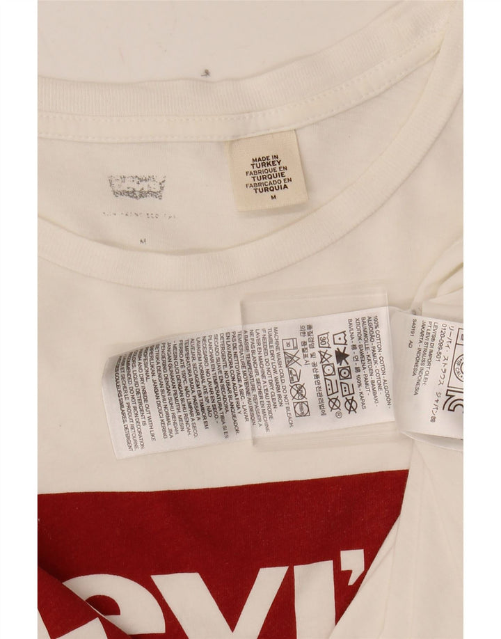 LEVI'S Womens Graphic T-Shirt Top UK 12 Medium White Cotton Vintage Levi's and Second-Hand Levi's from Messina Hembry 