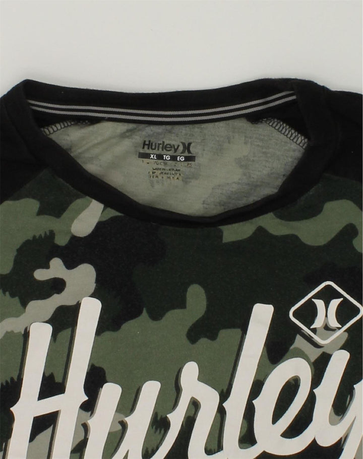 HURLEY Boys Graphic T-Shirt Top 12-13 Years XL Khaki Camouflage Cotton | Vintage Hurley | Thrift | Second-Hand Hurley | Used Clothing | Messina Hembry 