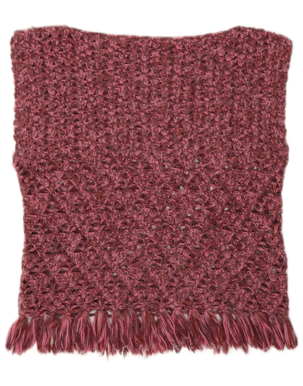Vintage Damen Durchsichtiges Häkelwesten-Top UK 10 Small Burgundy