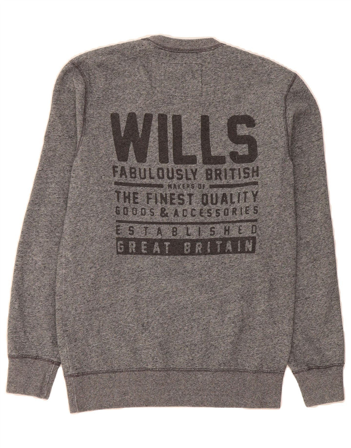 JACK WILLS Mens Graphic Sweatshirt Jumper Small Grey Cotton Vintage Jack Wills and Second-Hand Jack Wills from Messina Hembry 
