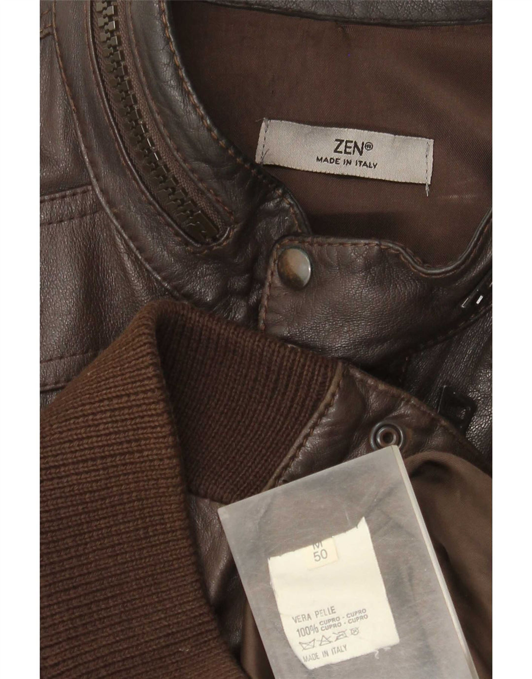 Zen Mens Bomber Leather Jacket Size 50 Medium Brown Leather