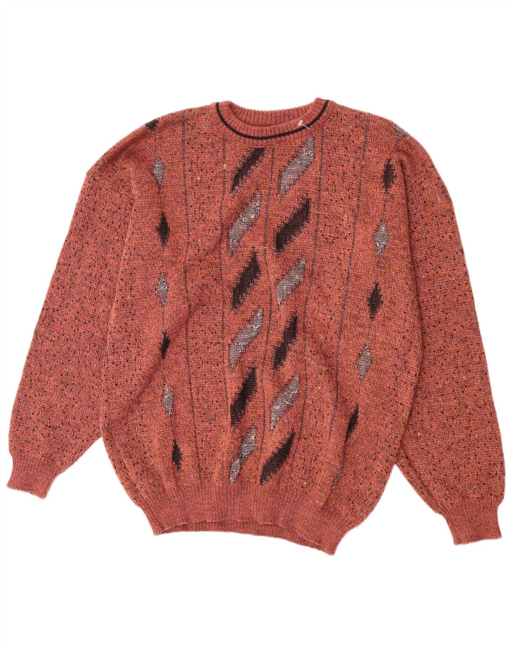 Vintage Herre Crew Neck Jumper Sweater IT 50 Medium Brun Geometrisk Uld