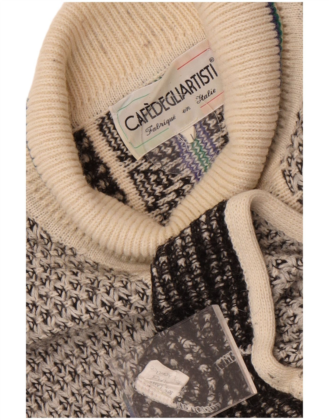 Vintage Mens Roll Neck Jumper Sweater Large Grey Geometric Wool