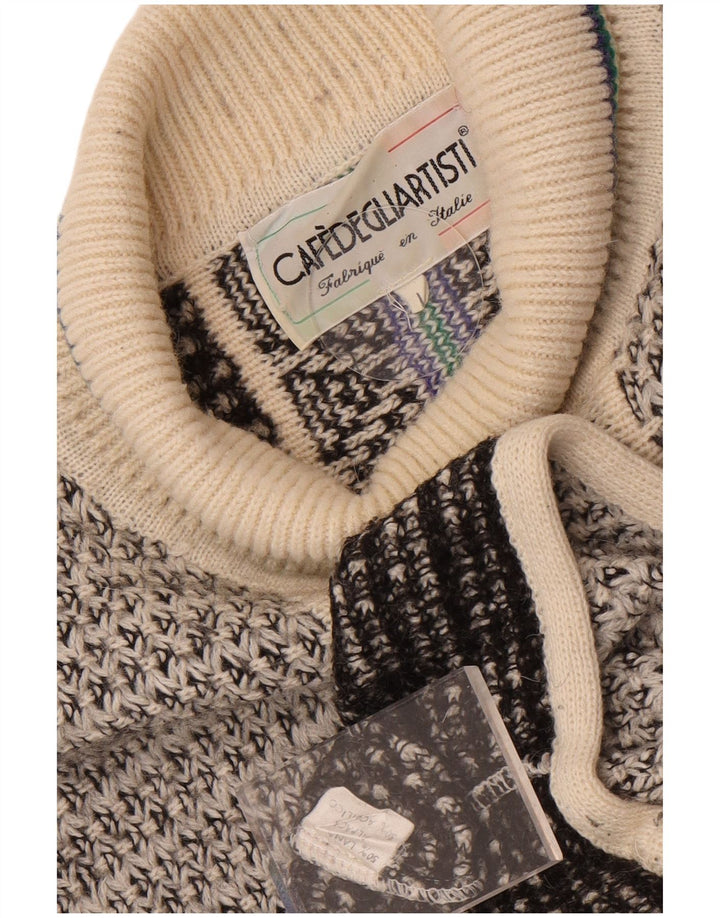 Vintage Mens Roll Neck Jumper Sweater Large Grey Geometric Wool