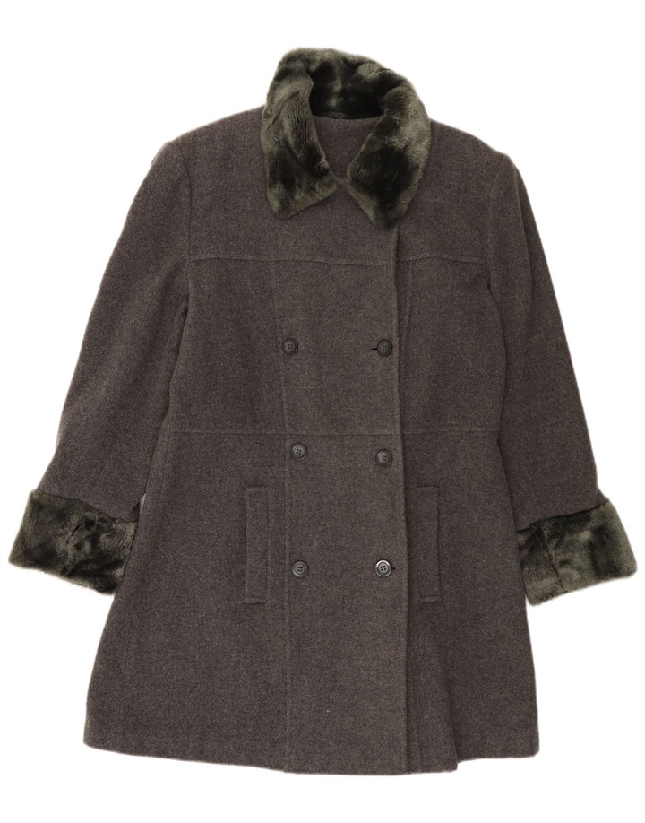 Vintage Womens Double Breasted Coat EU 42 Large Grey Wool