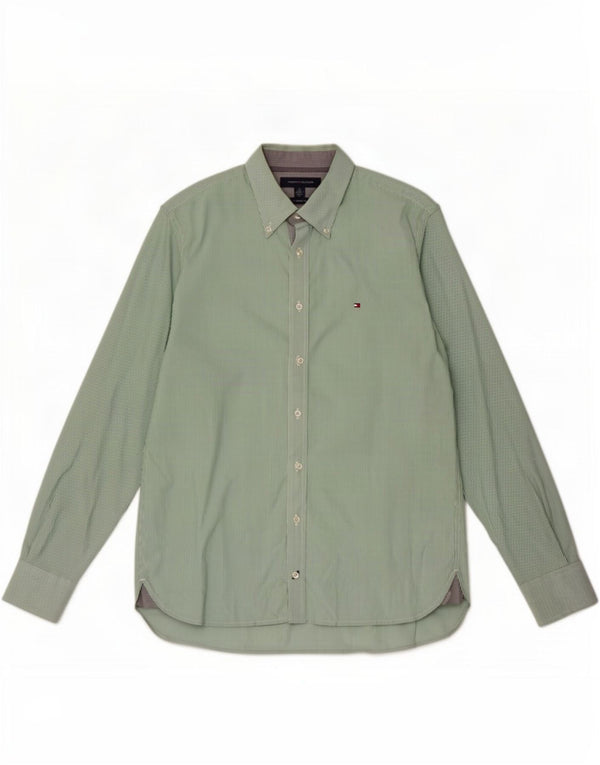 Tommy Hilfiger Mens Custom Fit Shirt Medium Green Pinstripe Cotton