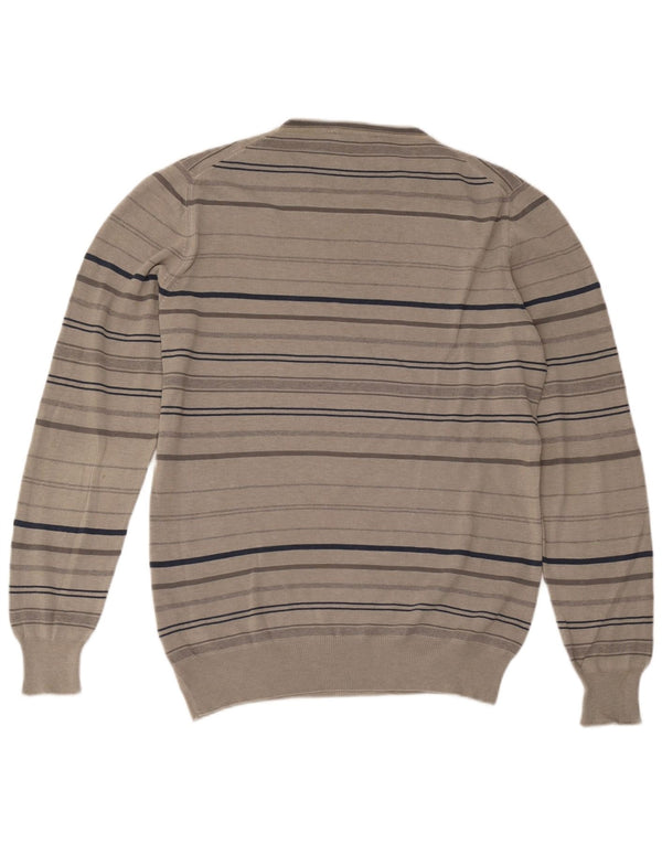 Trussardi Herren-Pullover mit Rundhalsausschnitt, groß, grau gestreift, Baumwolle