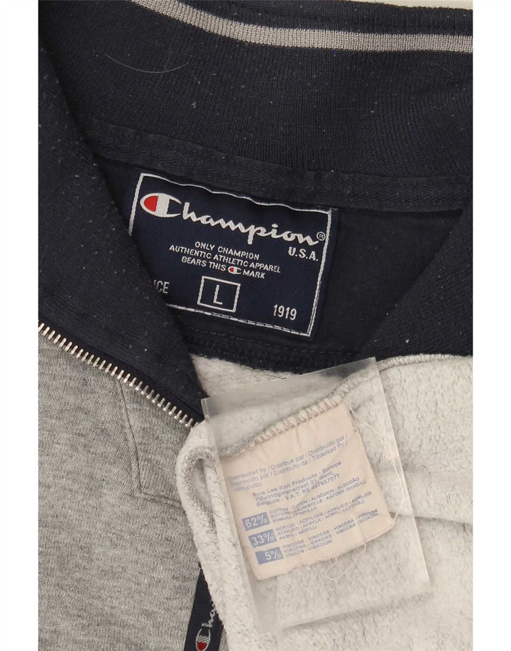 CHAMPION Mens Zip Neck Sweatshirt Jumper Large Grey Cotton