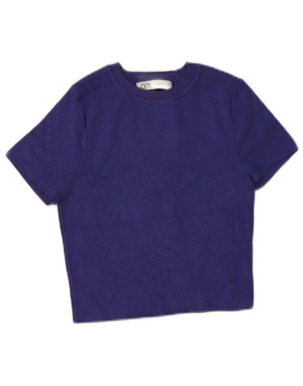 Zara Womens Crop Short Sleeve Boat Neck Jumper Sweater UK 12 Medium Purple
