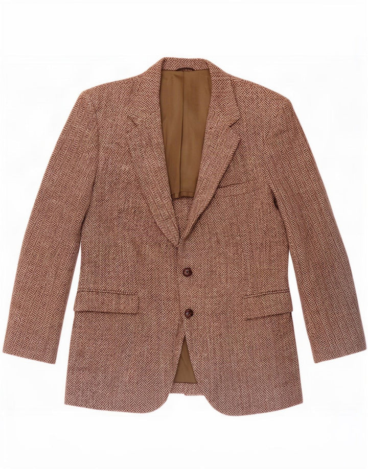 Harris Tweed Mens 2 Button Blazer Jacket UK 44 Large Brown Herringbone Wool