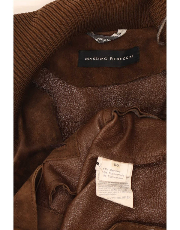 Massimo Rebecchi Mens Suede Bomber Jacket IT 50 Large Brown Leather